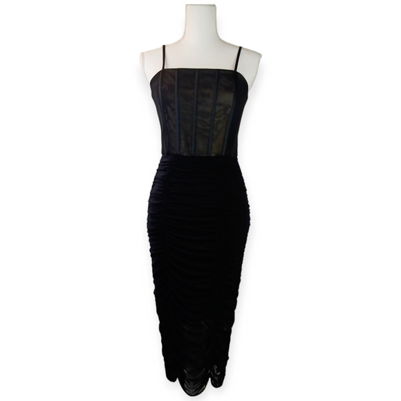 Alice + Olivia SZ 6 Alex Corset Gathered Dress Black $395 - Picture 2 of 8